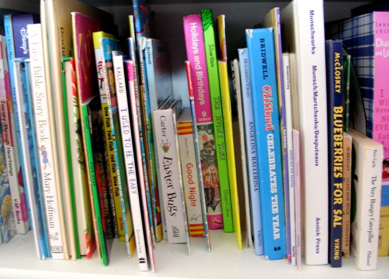 A bookshelf of colourful books